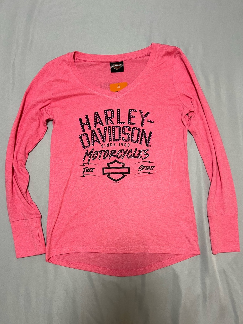 Harley-Davidson Women's Hot Pink Long Sleeve V-Neck Graphic Tee
